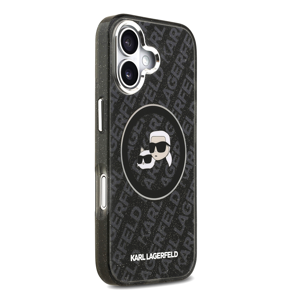 Apple iPhone 17 Kılıf Karl Lagerfeld Orjinal Lisanslı Parlayan Simli Karl & Choupette Heads Kapak - 7