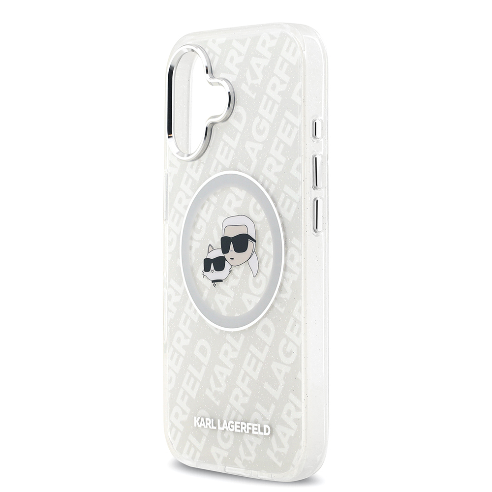 Apple iPhone 17 Kılıf Karl Lagerfeld Orjinal Lisanslı Parlayan Simli Karl & Choupette Heads Kapak - 23