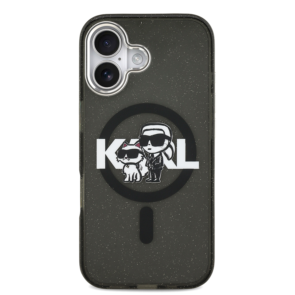 Apple iPhone 17 Kılıf Karl Lagerfeld Orjinal Lisanslı Parlayan Simli Karl & Choupette Sketch Logo Kapak - 4