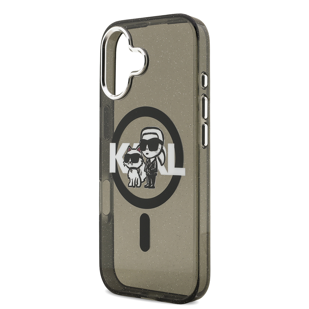 Apple iPhone 17 Kılıf Karl Lagerfeld Orjinal Lisanslı Parlayan Simli Karl & Choupette Sketch Logo Kapak - 7