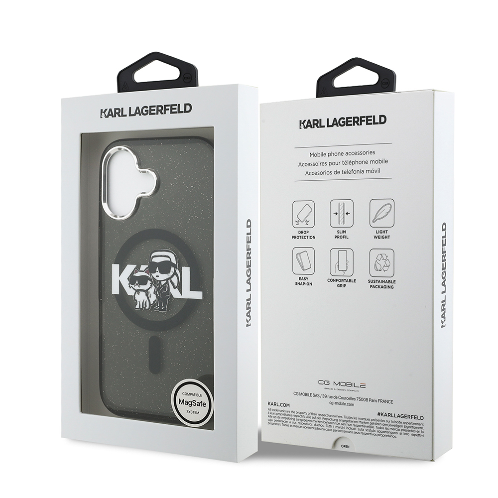 Apple iPhone 17 Kılıf Karl Lagerfeld Orjinal Lisanslı Parlayan Simli Karl & Choupette Sketch Logo Kapak - 9