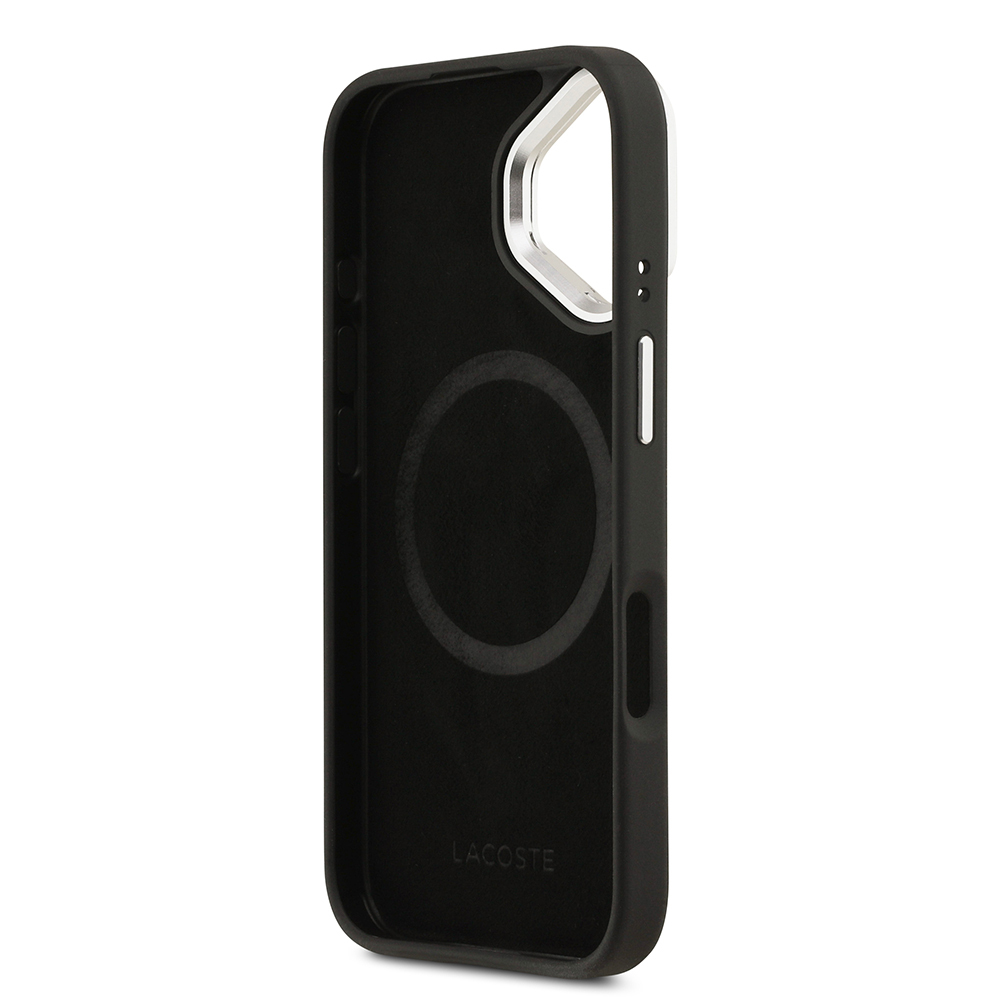 Apple iPhone 17 Kılıf Lacoste Orjinal Lisanslı M-safe Şarj Özellikli PU Pike Desenli Standlı Metal Logolu Kapak - 8