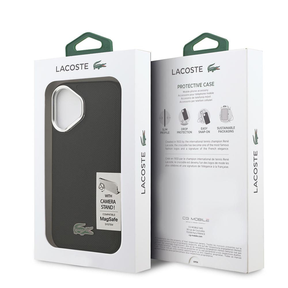 Apple iPhone 17 Kılıf Lacoste Orjinal Lisanslı M-safe Şarj Özellikli PU Pike Desenli Standlı Metal Logolu Kapak - 9
