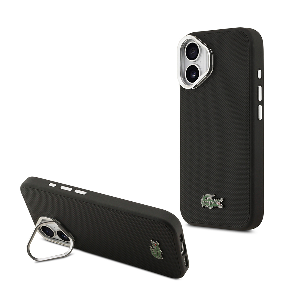 Apple iPhone 17 Kılıf Lacoste Orjinal Lisanslı M-safe Şarj Özellikli PU Pike Desenli Standlı Metal Logolu Kapak - 2