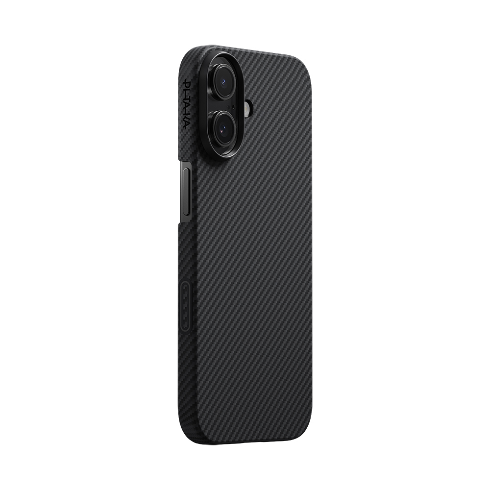 Apple iPhone 17 Kılıf M-safe Şarj Özellikli 1500D Aramid Fiber Pitaka Ultra-Slim Classic Serisi Black-Grey Twill Kapak - 1
