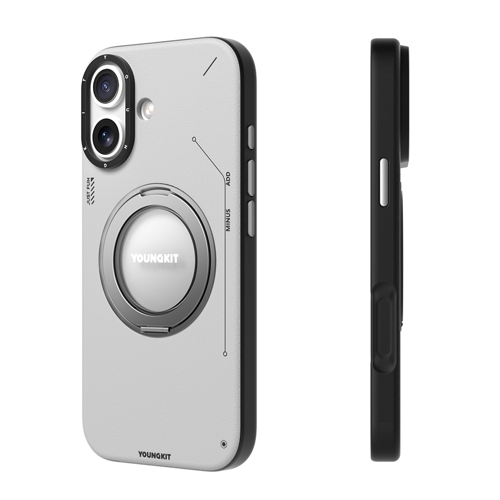 Apple iPhone 17 Kılıf M-safe Şarj Özellikli 360 Derece Standlı Basit Mat Deri Desenli Youngkit Tech Leather Serisi Kapak - 6