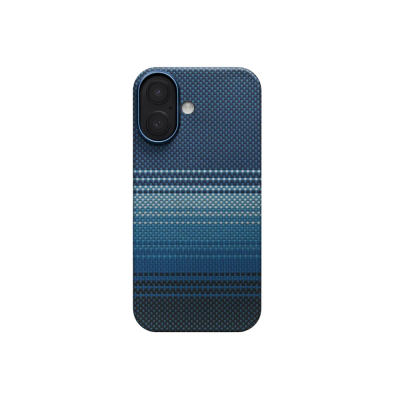 Apple iPhone 17 Kılıf M-safe Şarj Özellikli Aramid Fiber Pitaka Tactile Woven Sunset-Moonrise Serisi Sunset Kapak Mavi