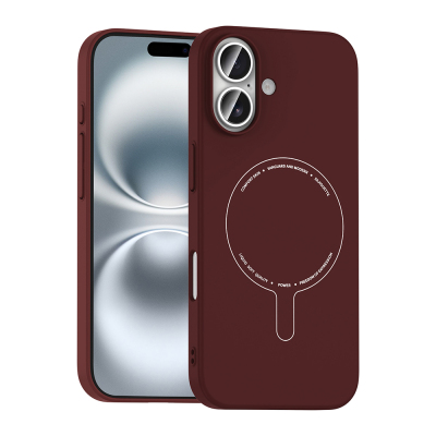 Apple iPhone 17 Kılıf M-Safe Şarj Özellikli Kamera Korumalı Zore Elio Sert PC Kapak Bordo