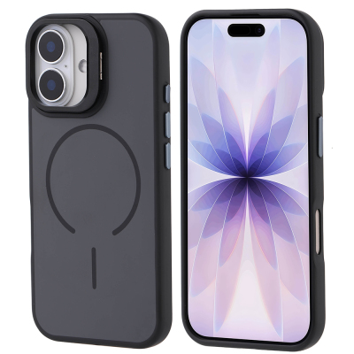 Apple iPhone 17 Kılıf M-safe Şarj Özellikli Kamera Standlı Zore Notron Kapak Siyah