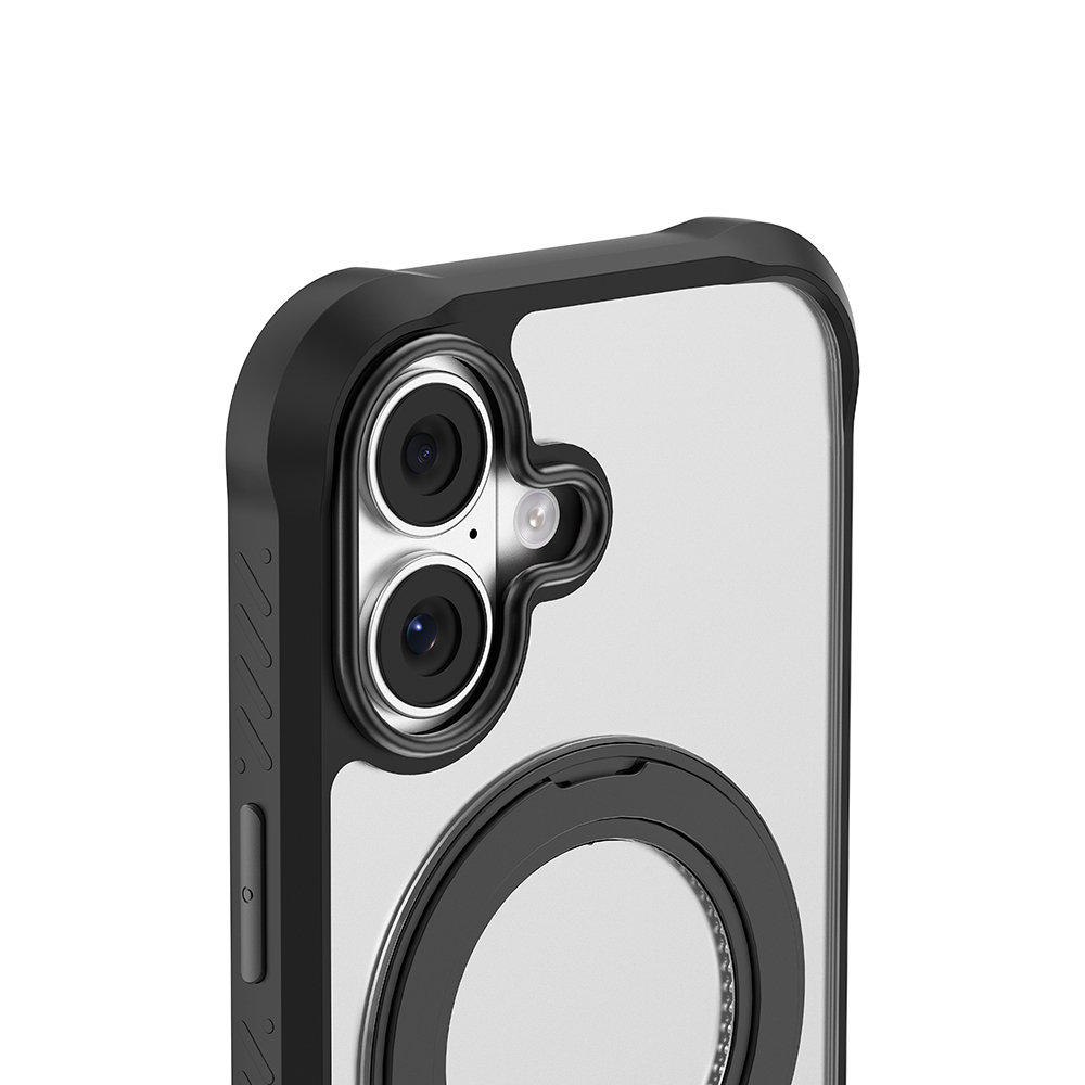 Apple iPhone 17 Kılıf M-safe Şarj Özellikli Parmak Ring Standlı Airbag Tasarımlı Mutural Obsidian Serisi Kapak - 6