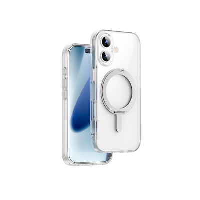 Apple iPhone 17 Kılıf M-safe Şarj Özellikli Wiwu MCC-201 iShield Ultra Serisi Standlı Crystal Sert PC Kapak Şeffaf