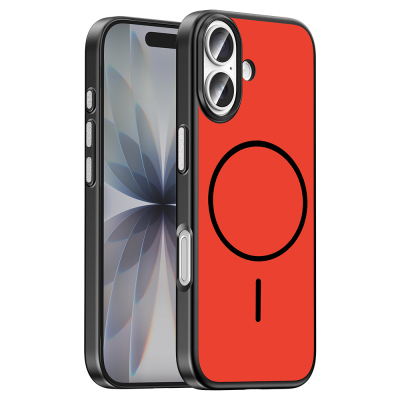Apple iPhone 17 Kılıf M-Safe Şarj Özellikli Zore Lora PC Kapak Kırmızı-Gri