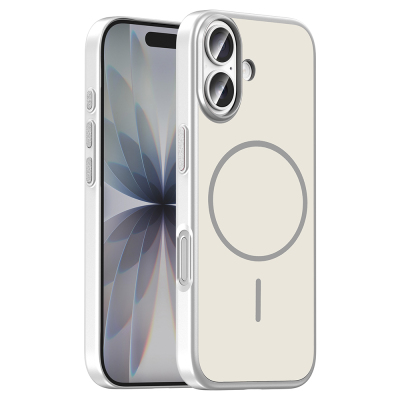 Apple iPhone 17 Kılıf M-Safe Şarj Özellikli Zore Lora PC Kapak Gümüş