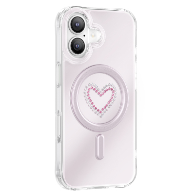 Apple iPhone 17 Kılıf M-Safe Şarj Özellikli Zore Paris Mova Sert PC Kapak Pembe