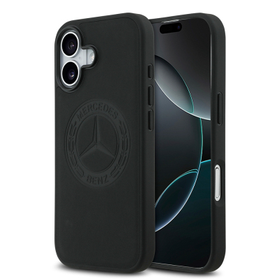 Apple iPhone 17 Kılıf Mercedes Benz Orjinal Lisanslı M-safe Şarj Özellikli Hakiki Deri Nostaljik Yıldız Dizayn Kapak Siyah