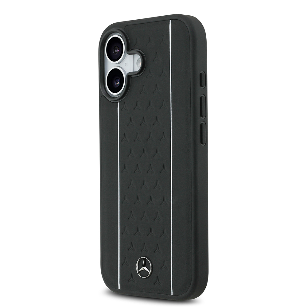 Apple iPhone 17 Kılıf Mercedes Benz Orjinal Lisanslı M-safe Şarj Özellikli Şeritli Yıldız Desenli Metal Logolu Deri Kapak - 3