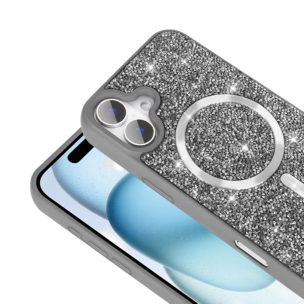 Apple iPhone 17 Kılıf Pırlanta Tasarımlı M-safe Şarj Özellikli Zore Mozaik Silikon Kapak - 9