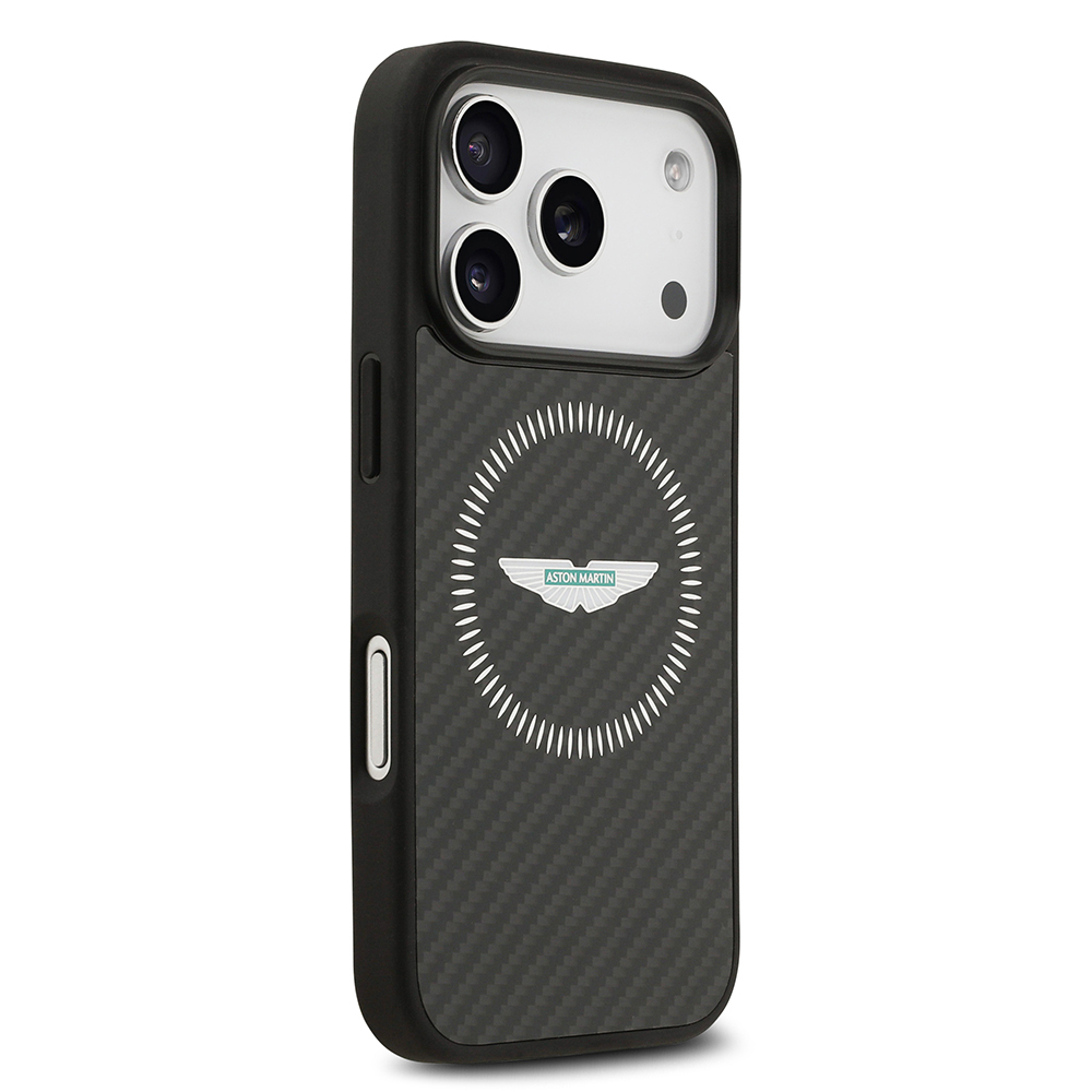 Apple iPhone 17 Pro Case Aston Martin Original Licensed Carbon Fiber Kevlar Cover M-Safe Charging Feature - 5