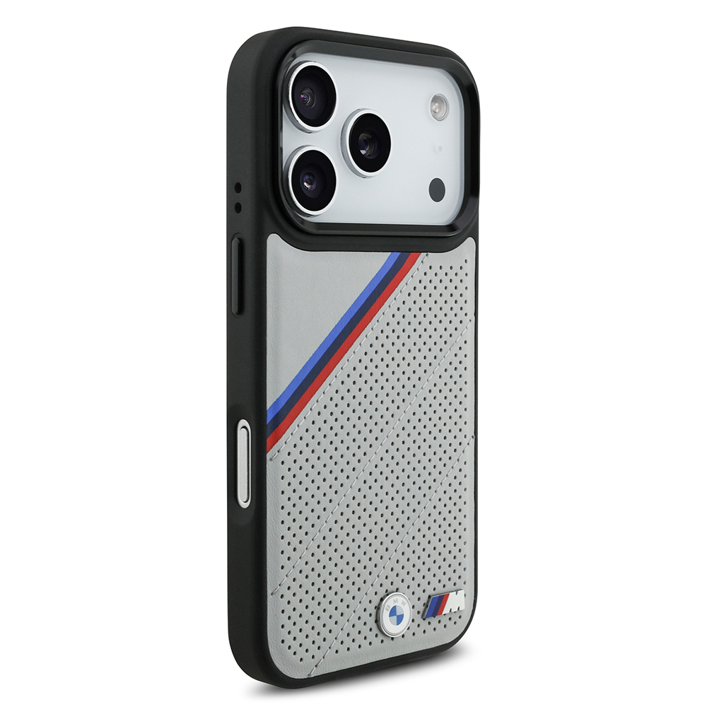 Apple iPhone 17 Pro Case BMW Original Licensed M-Safe Charging Feature M Logo Three Stripe Perforated Leather Cover - 6