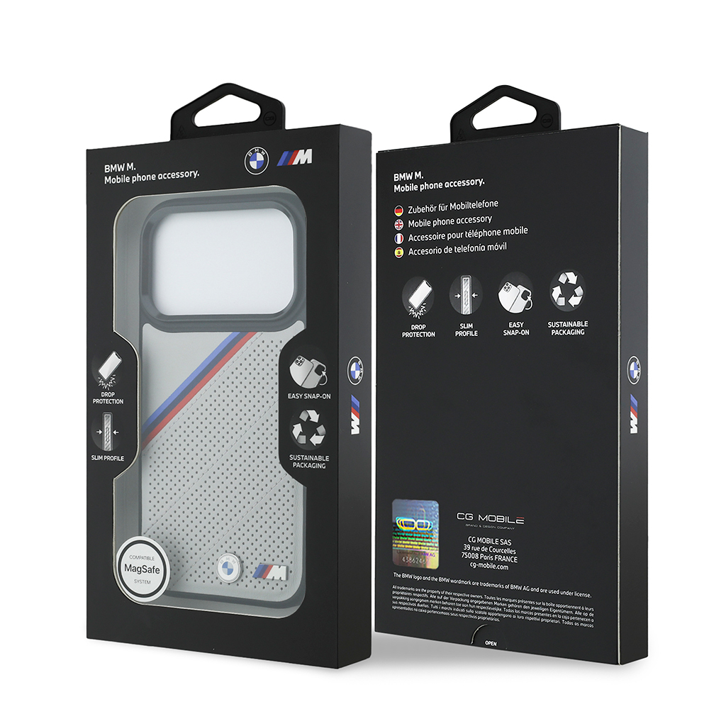 Apple iPhone 17 Pro Case BMW Original Licensed M-Safe Charging Feature M Logo Three Stripe Perforated Leather Cover - 16