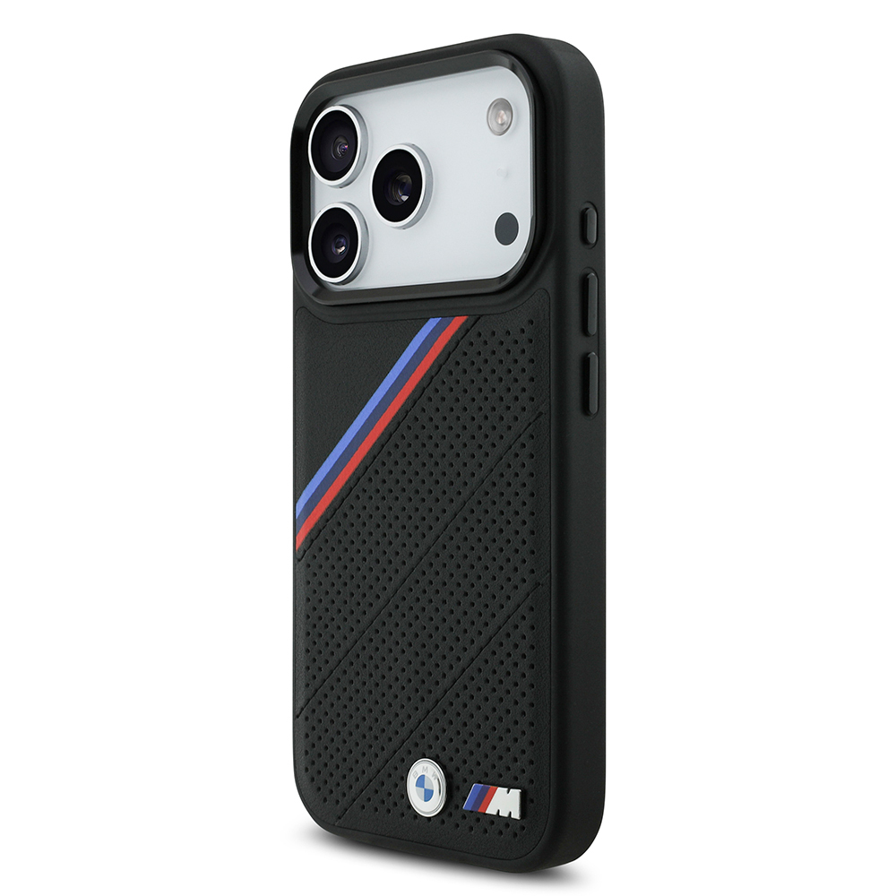 Apple iPhone 17 Pro Case BMW Original Licensed M-Safe Charging Feature M Logo Three Stripe Perforated Leather Cover - 10