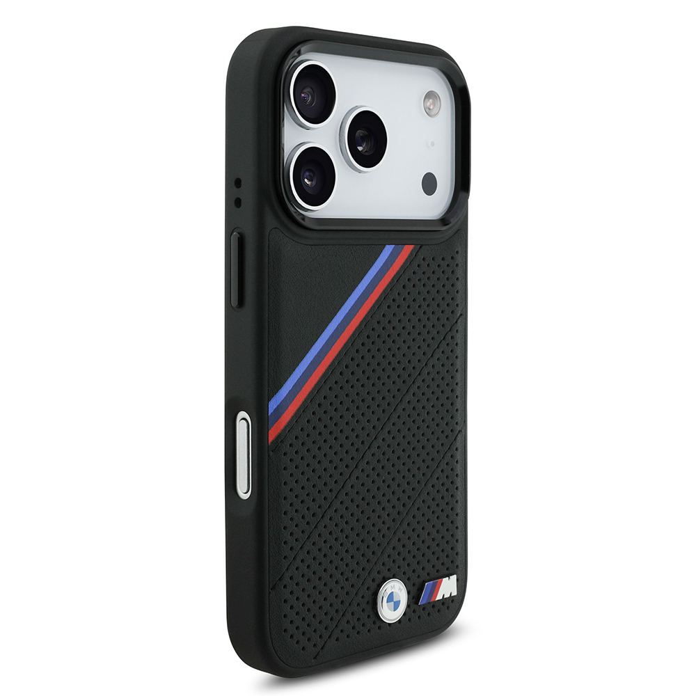 Apple iPhone 17 Pro Case BMW Original Licensed M-Safe Charging Feature M Logo Three Stripe Perforated Leather Cover - 12