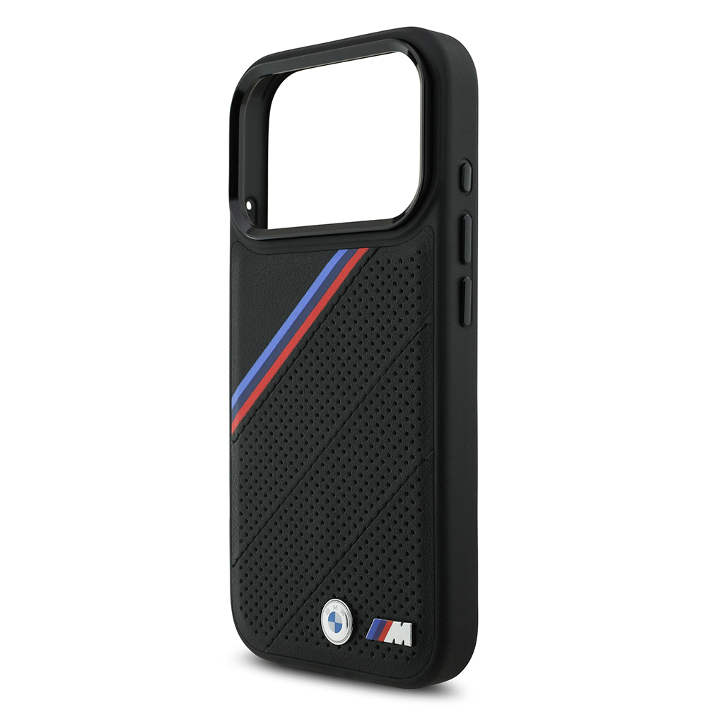 Apple iPhone 17 Pro Case BMW Original Licensed M-Safe Charging Feature M Logo Three Stripe Perforated Leather Cover - 14