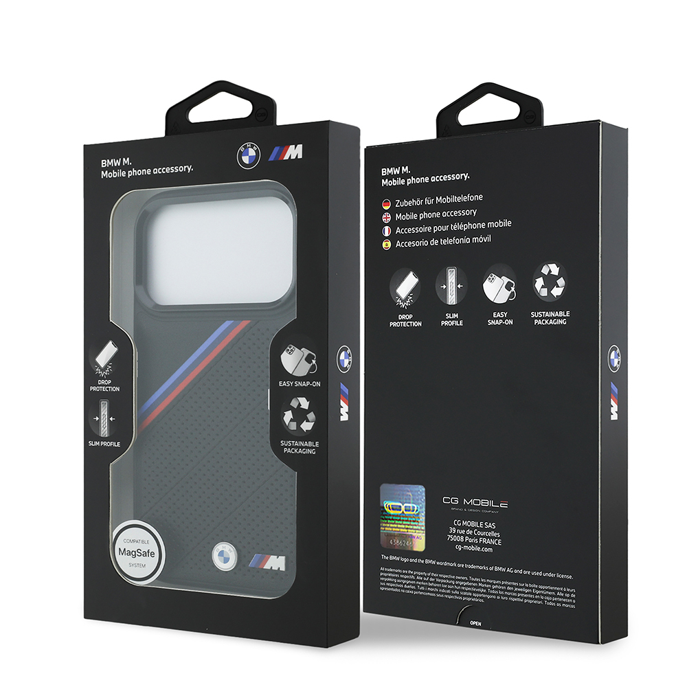 Apple iPhone 17 Pro Case BMW Original Licensed M-Safe Charging Feature M Logo Three Stripe Perforated Leather Cover - 17