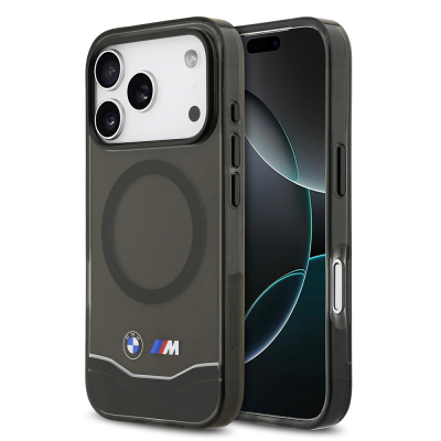 Apple iPhone 17 Pro Case BMW Original Licensed M-Safe Charging Feature Metal Button Design Transparent M Design Cover Black