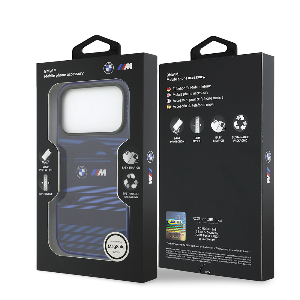 Apple iPhone 17 Pro Case BMW Original Licensed M-Safe Charging Feature Metal Camera Button Horizontal Stripe M Design Cover - 11