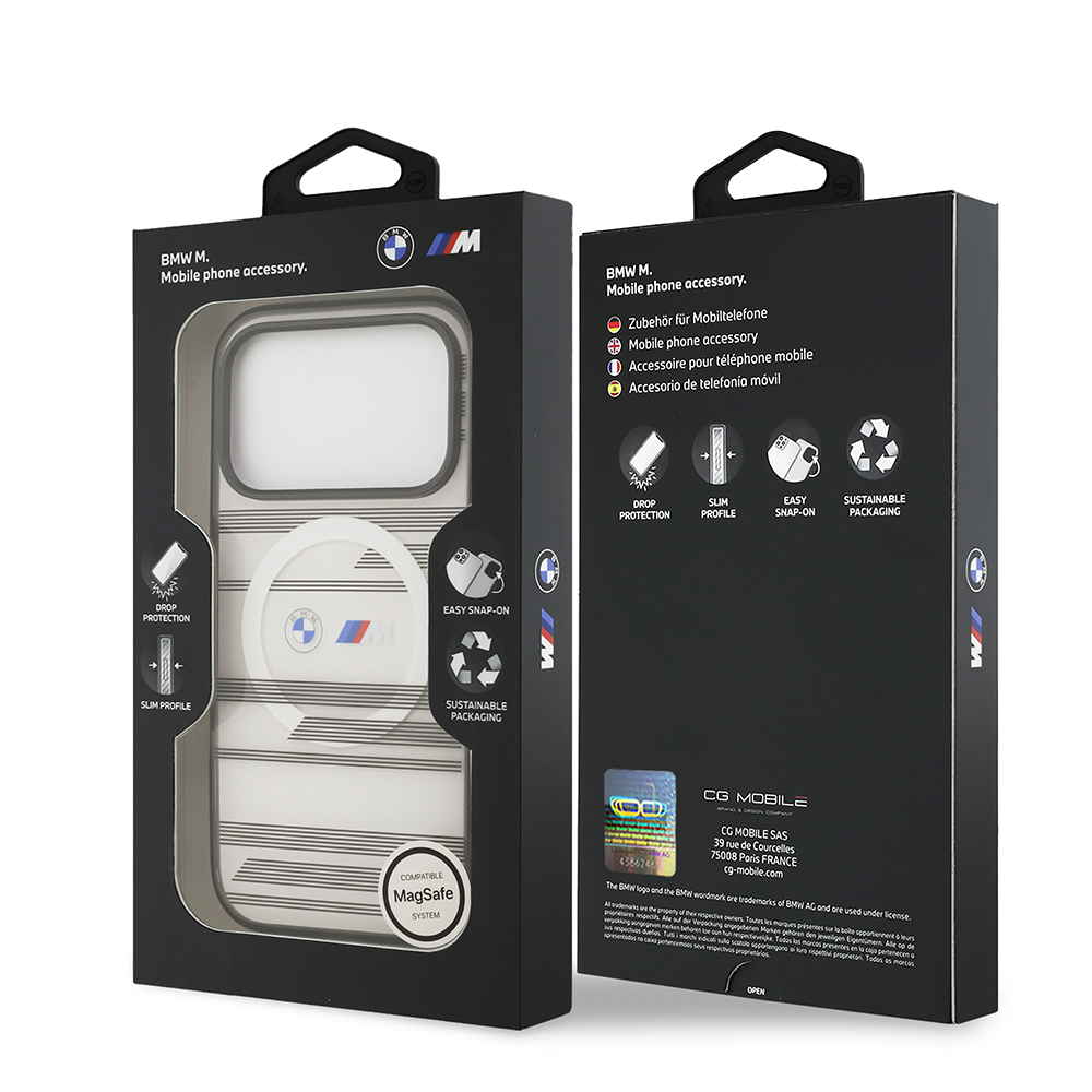 Apple iPhone 17 Pro Case BMW Original Licensed M-Safe Charging Feature Metal Camera Button Horizontal Stripe M Design Cover - 18