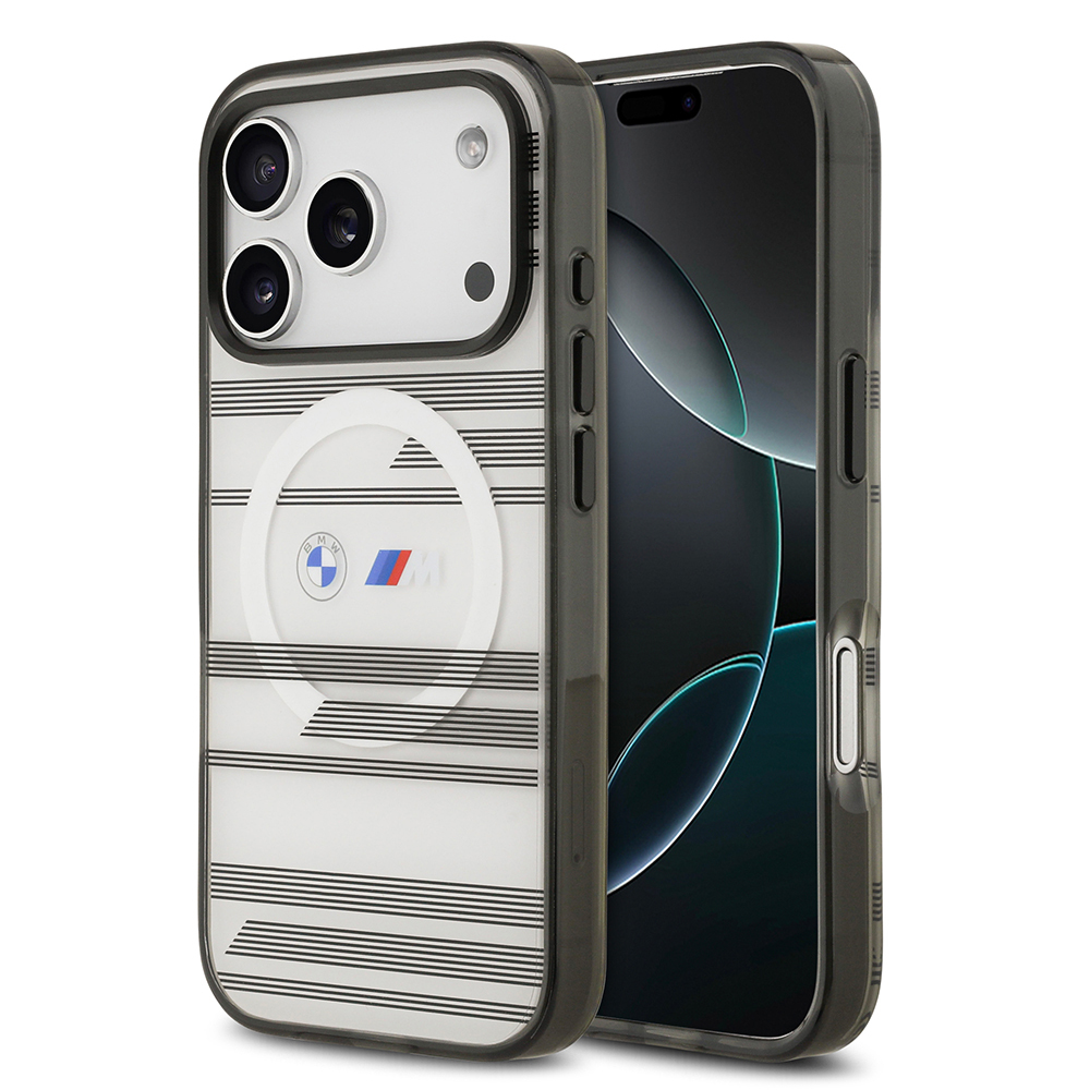 Apple iPhone 17 Pro Case BMW Original Licensed M-Safe Charging Feature Metal Camera Button Horizontal Stripe M Design Cover - 3