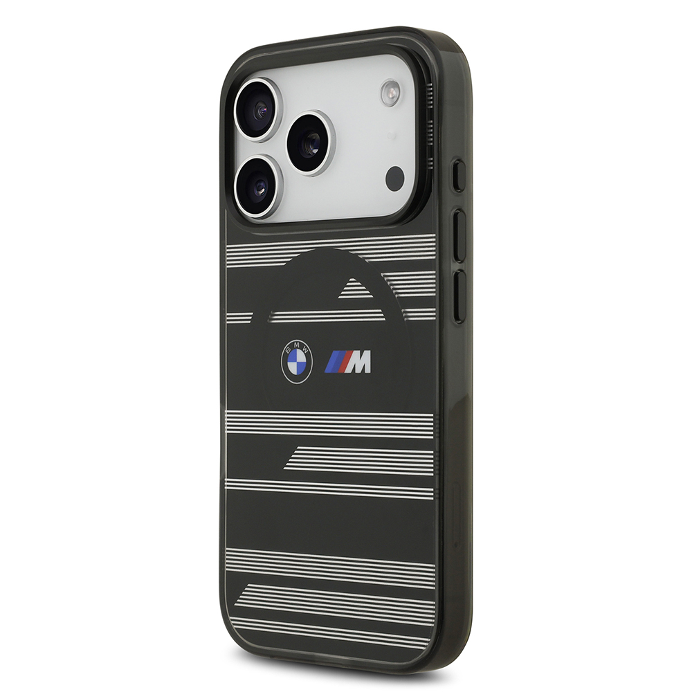 Apple iPhone 17 Pro Case BMW Original Licensed M-Safe Charging Feature Metal Camera Button Horizontal Stripe M Design Cover - 19