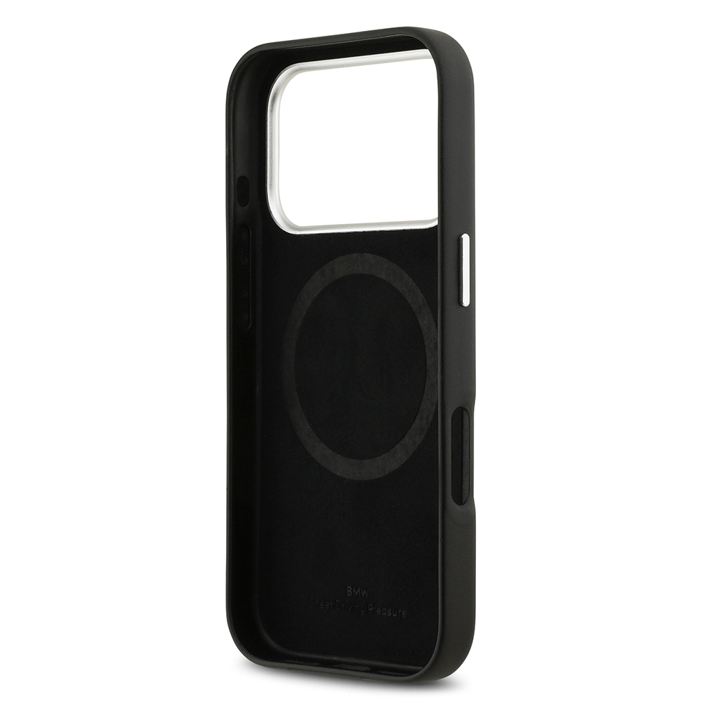 Apple iPhone 17 Pro Case BMW Original Licensed M-Safe Charging Feature Metal Logo Full Cover Leather Cover - 11