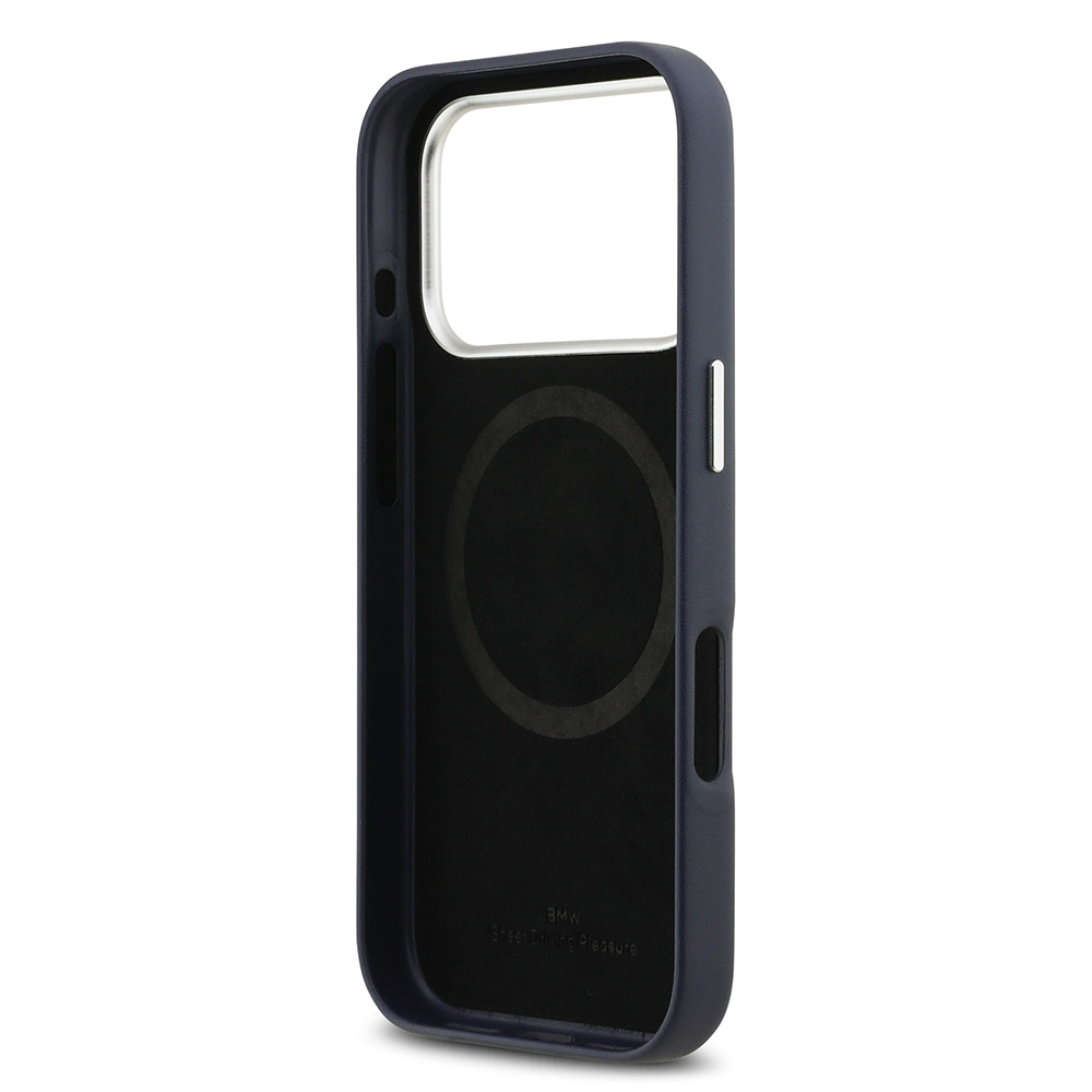 Apple iPhone 17 Pro Case BMW Original Licensed M-Safe Charging Feature Metal Logo Full Cover Leather Cover - 25