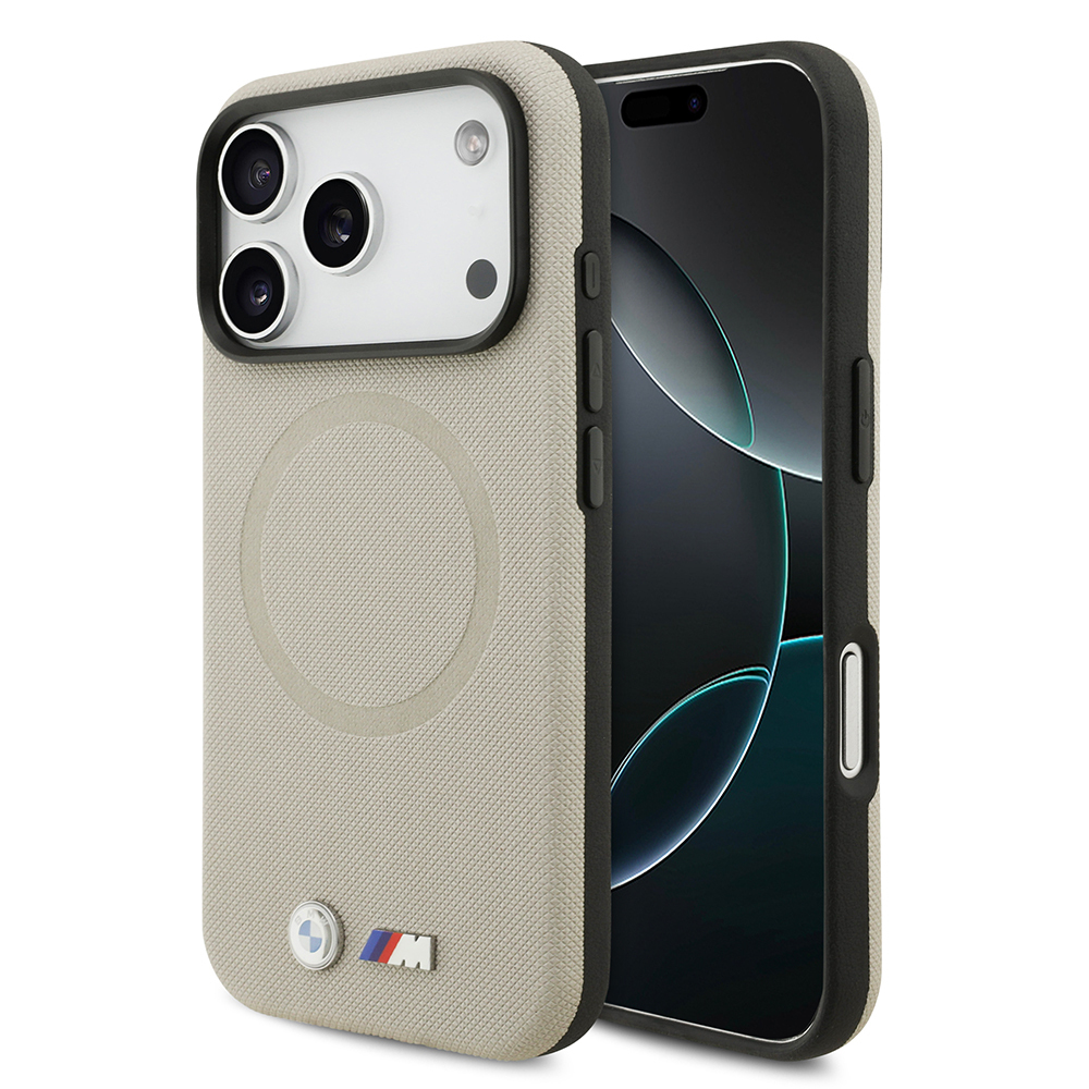 Apple iPhone 17 Pro Case BMW Original Licensed M-Safe Charging Feature Metal Logo Perforated M Design Leather Cover - 5