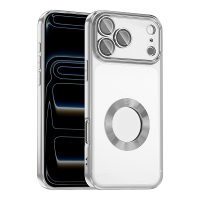 Apple iPhone 17 Pro Case Camera Protection Logo Showing Zore Omega Cover Silver