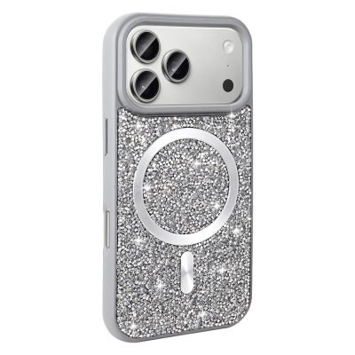 Apple iPhone 17 Pro Case Diamond Design Zore Mosaic Silicone Cover M-safe Charging Feature Titanyum-Gri