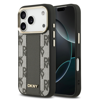 Apple iPhone 17 Pro Case DKNY Original Licensed M-safe Charging Feature 3D Printed Checkered Pattern Cover Black