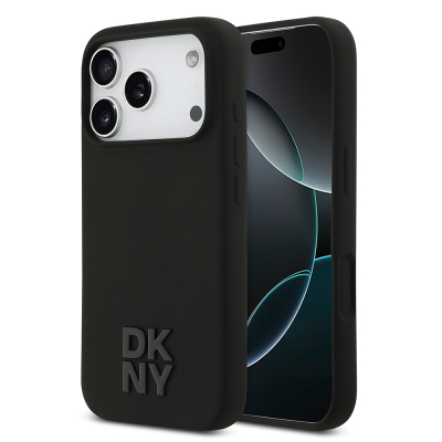 Apple iPhone 17 Pro Case DKNY Original Licensed M-Safe Charging Feature Metal Logo Silicone Cover Black