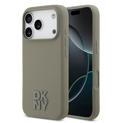 Apple iPhone 17 Pro Case DKNY Original Licensed M-Safe Charging Feature Metal Logo Silicone Cover Bej