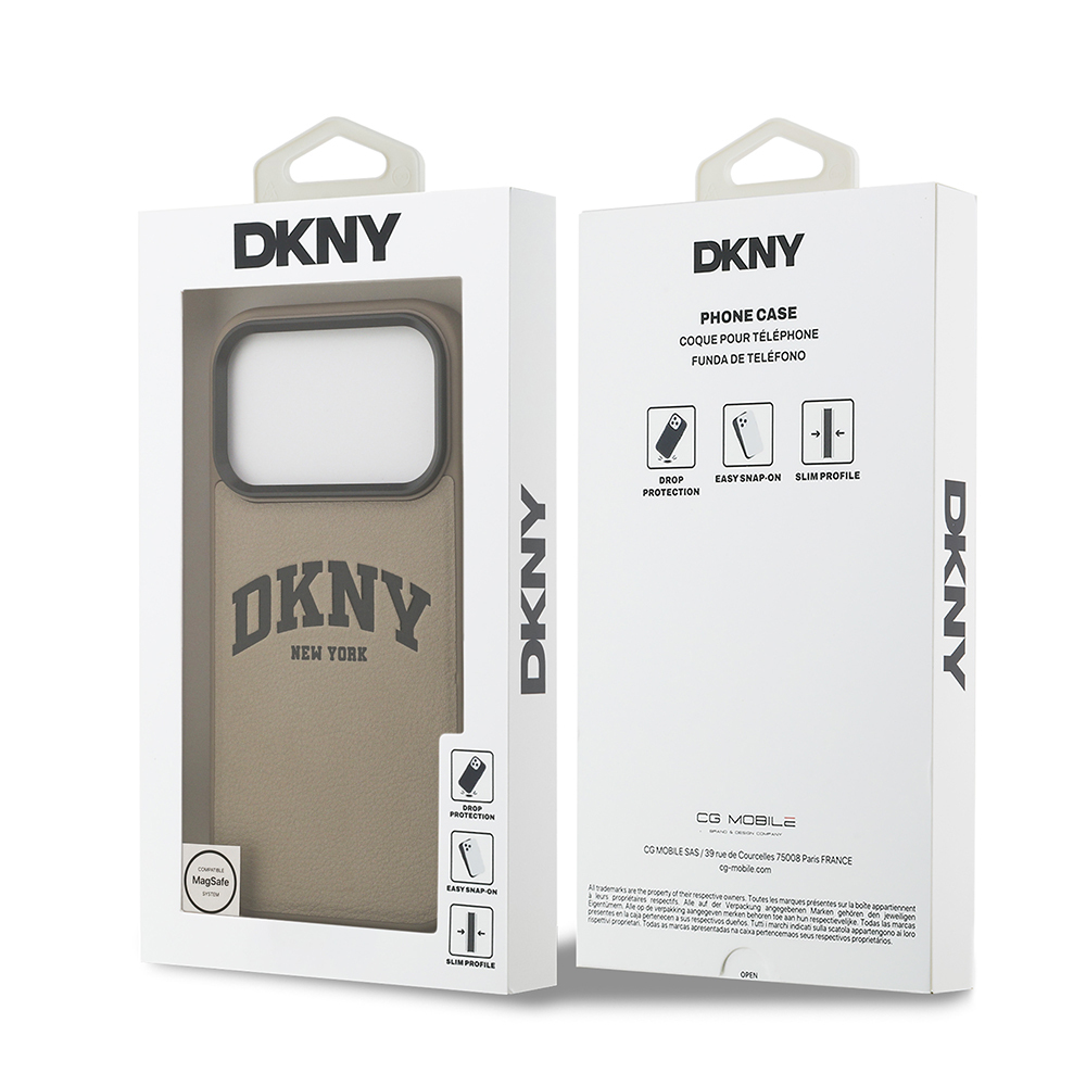 Apple iPhone 17 Pro Case DKNY Original Licensed M-safe Charging Feature PU Leather Embossed Cover - 17