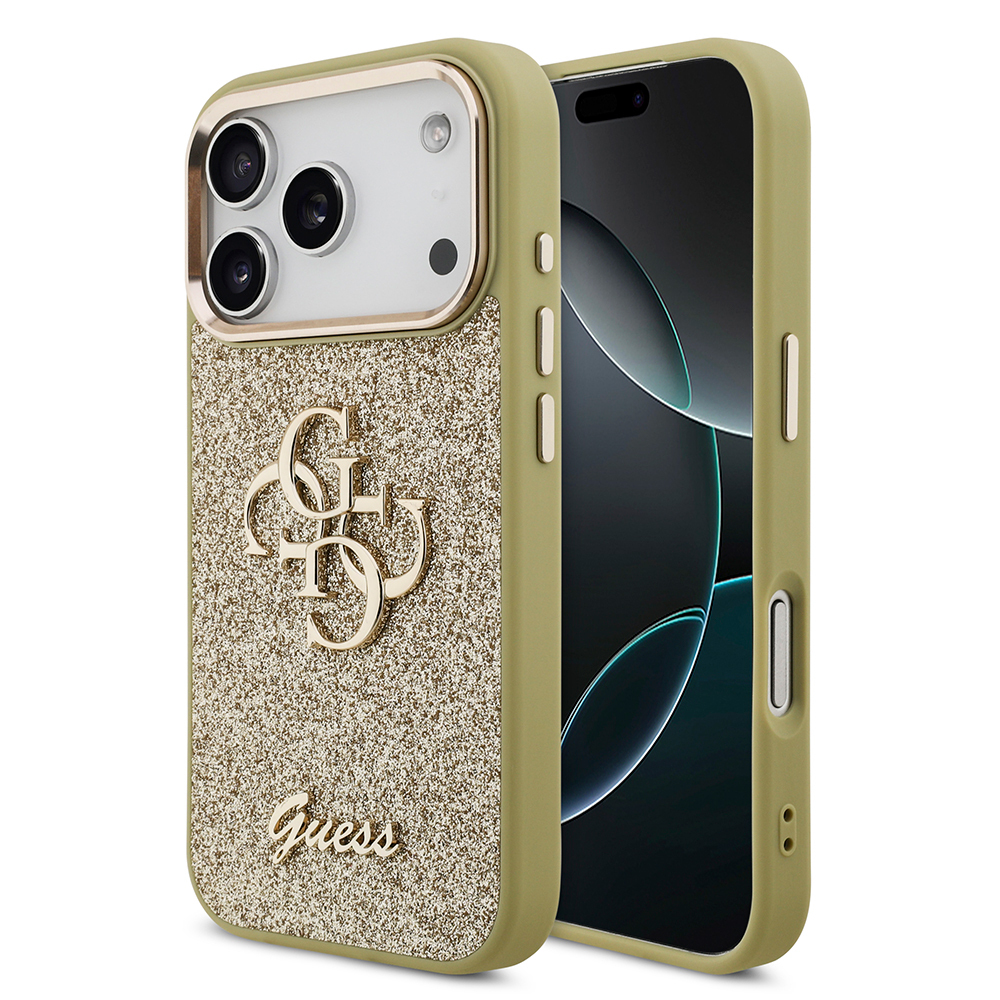 Apple iPhone 17 Pro Case Guess Original Licensed 4G Large Metal Camera Frame and Logo Glitter Cover - 2