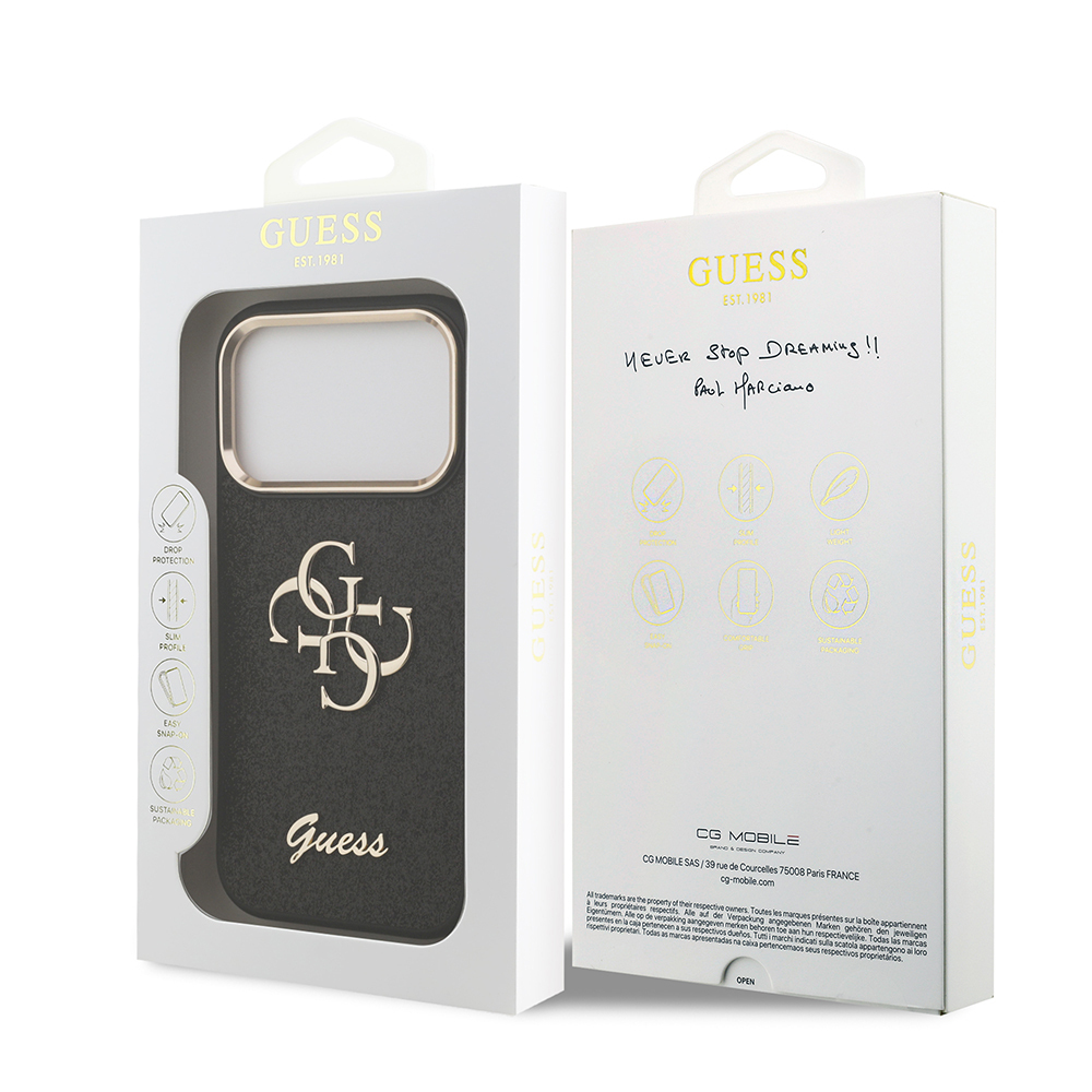 Apple iPhone 17 Pro Case Guess Original Licensed 4G Large Metal Camera Frame and Logo Glitter Cover - 19