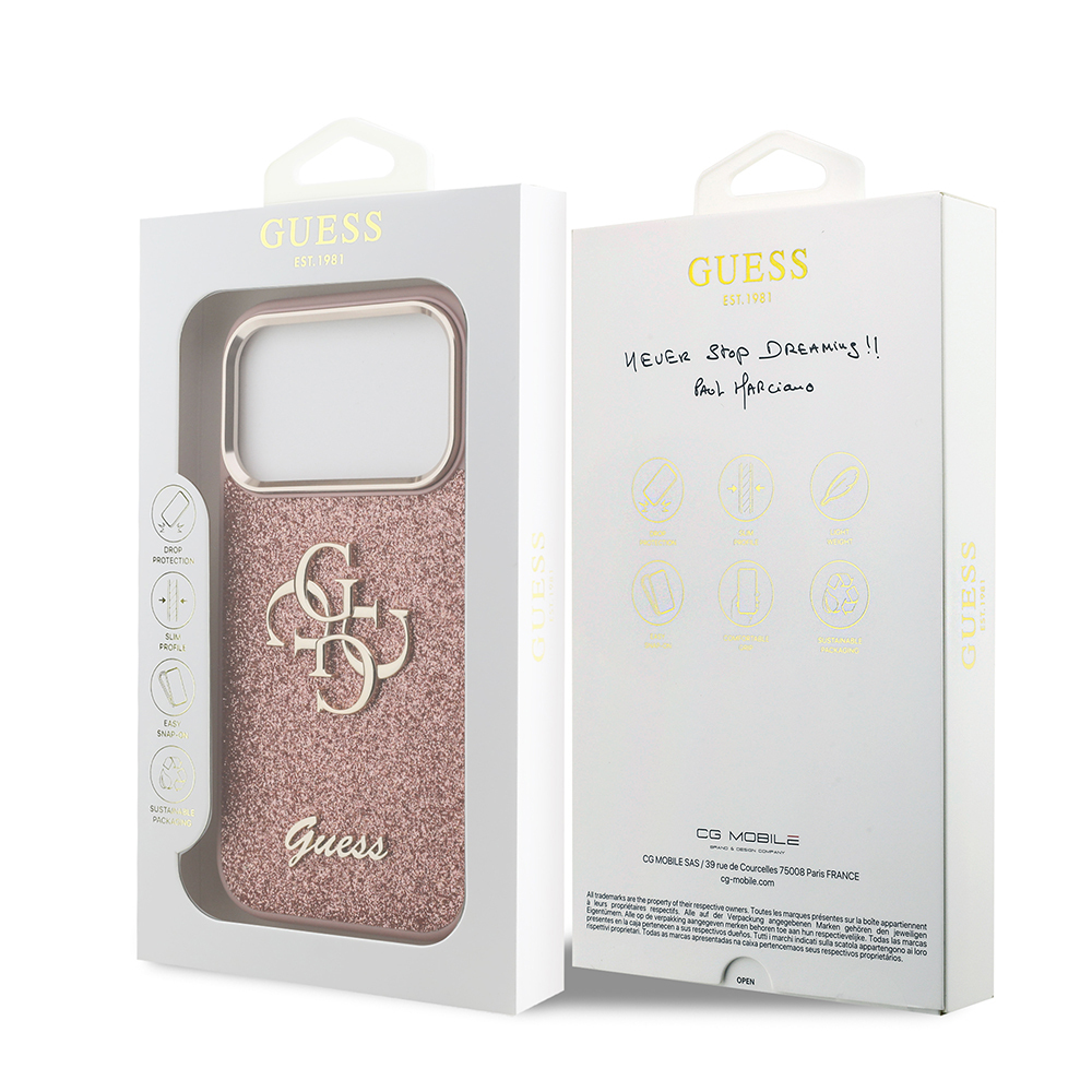 Apple iPhone 17 Pro Case Guess Original Licensed 4G Large Metal Camera Frame and Logo Glitter Cover - 26