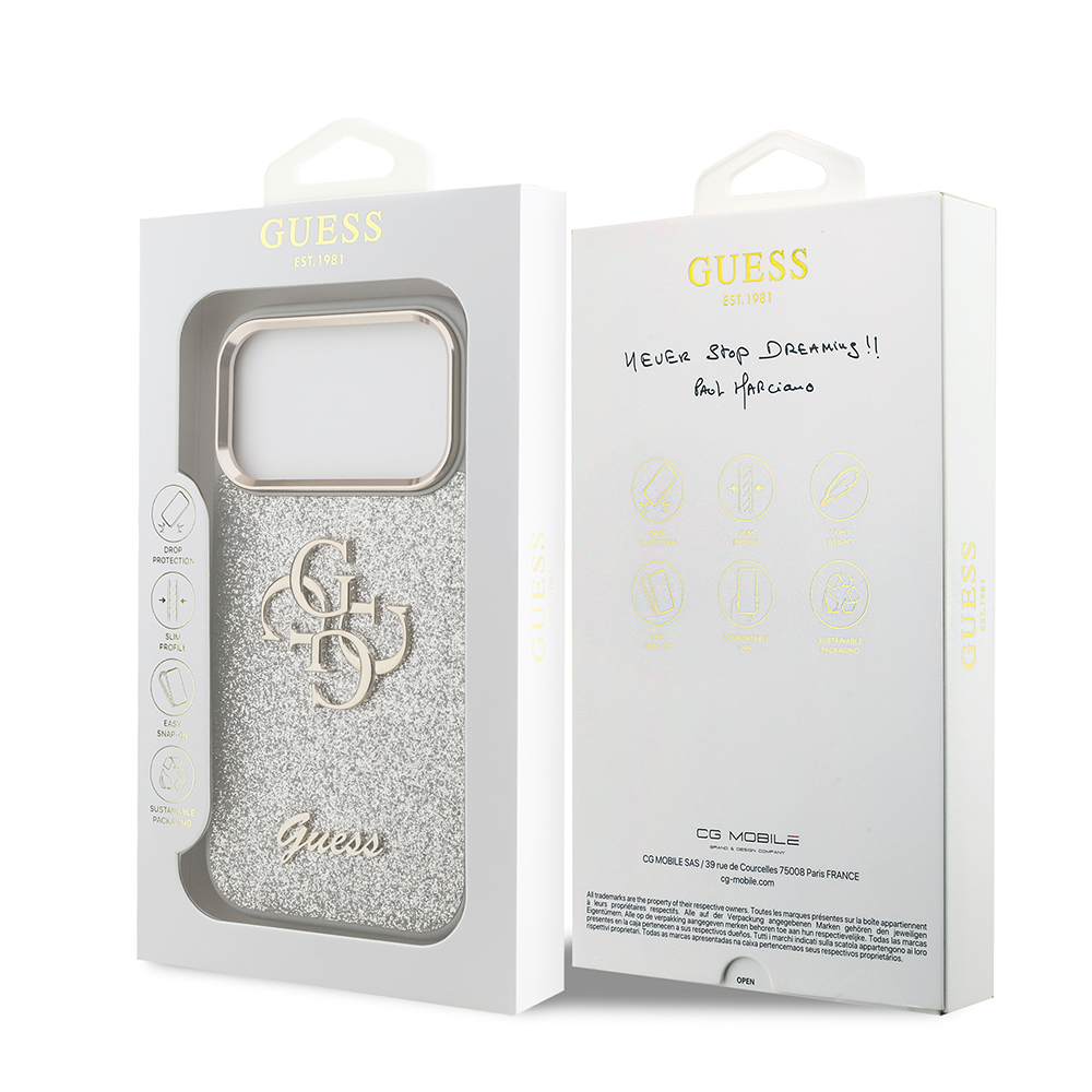 Apple iPhone 17 Pro Case Guess Original Licensed 4G Large Metal Camera Frame and Logo Glitter Cover - 33