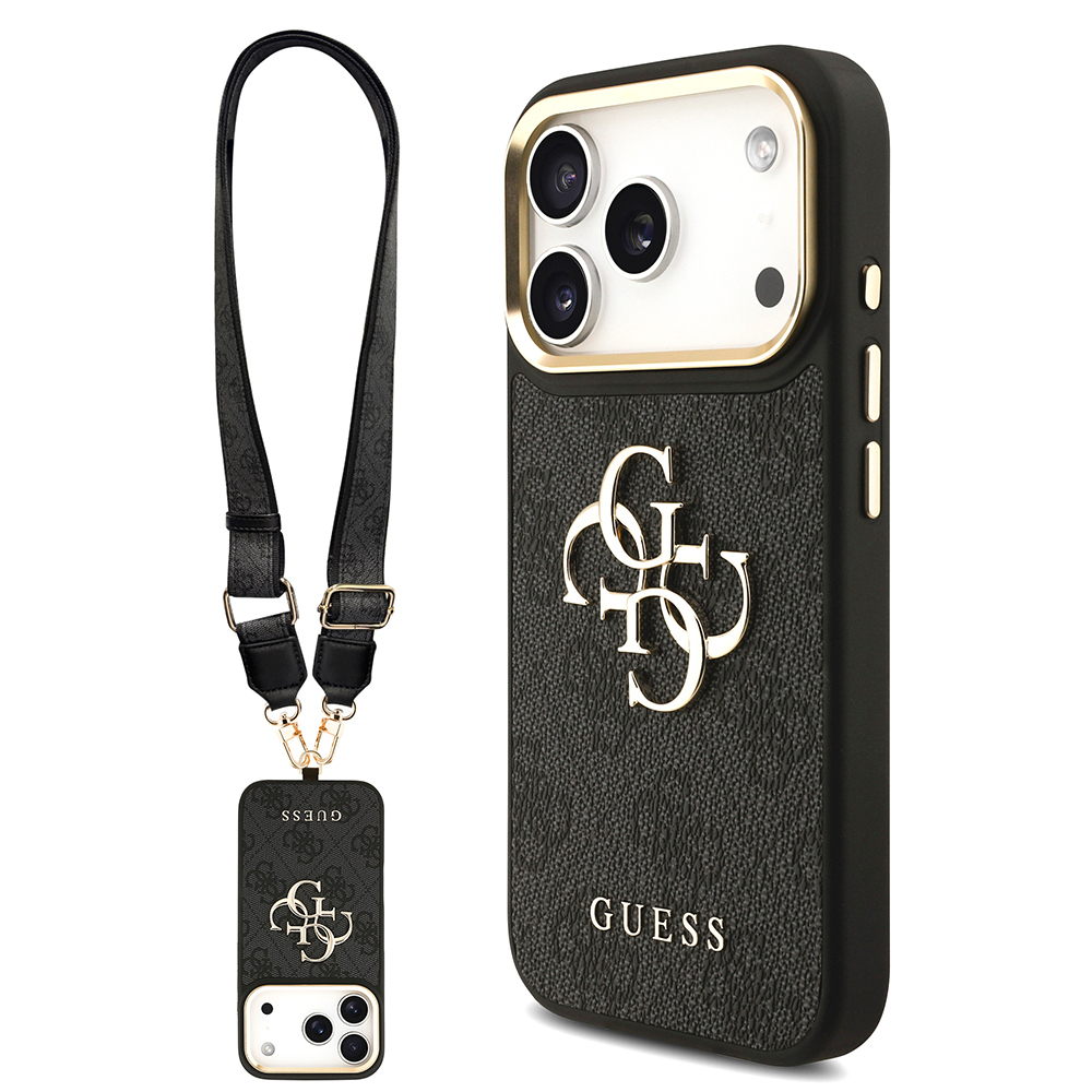 Apple iPhone 17 Pro Case Guess Original Licensed 4G Large Metal Logo Thick Strap Cover - 1