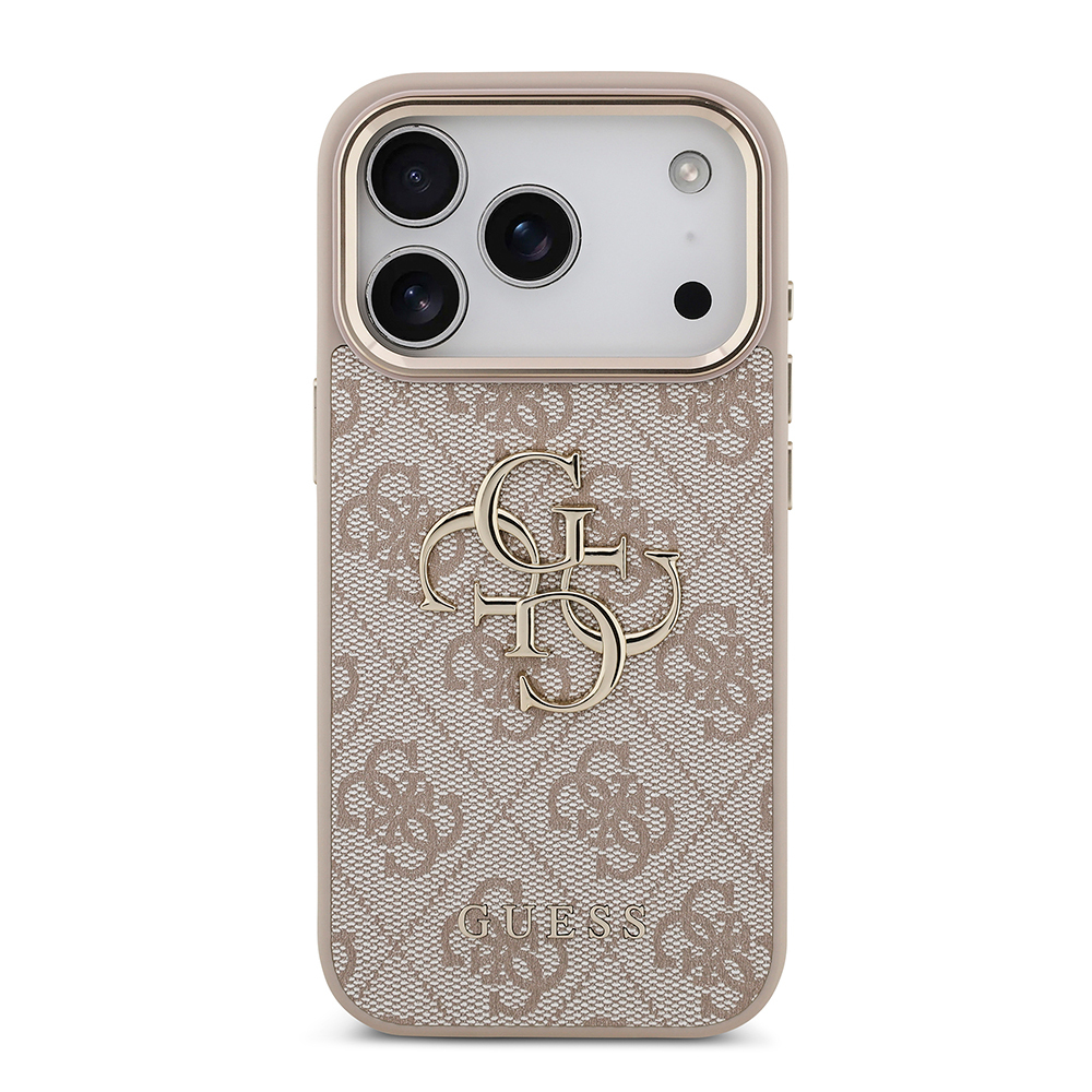 Apple iPhone 17 Pro Case Guess Original Licensed Gold Metal Camera Frame 4G Patterned Metal Big 4G and Text Logo Cover - 12