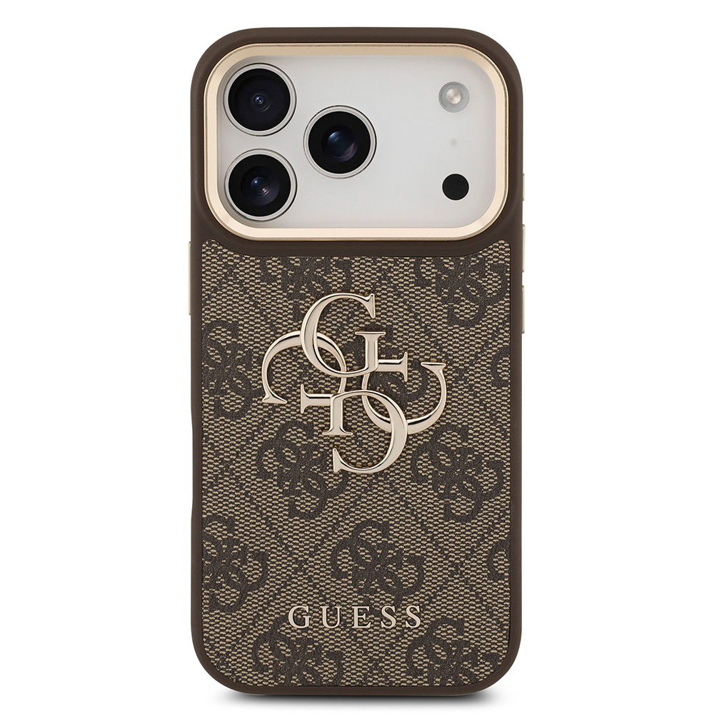 Apple iPhone 17 Pro Case Guess Original Licensed Gold Metal Camera Frame 4G Patterned Metal Big 4G and Text Logo Cover - 18