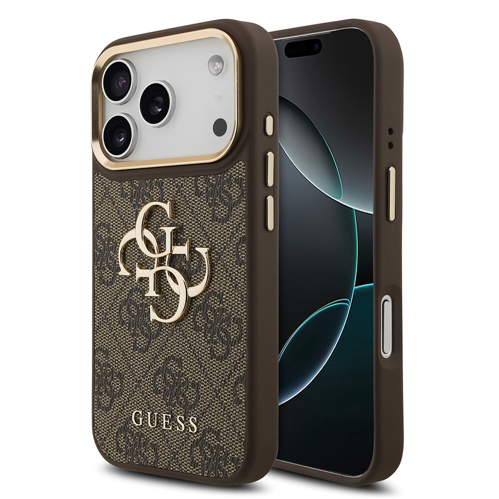 Apple iPhone 17 Pro Case Guess Original Licensed Gold Metal Camera Frame 4G Patterned Metal Big 4G and Text Logo Cover - 4